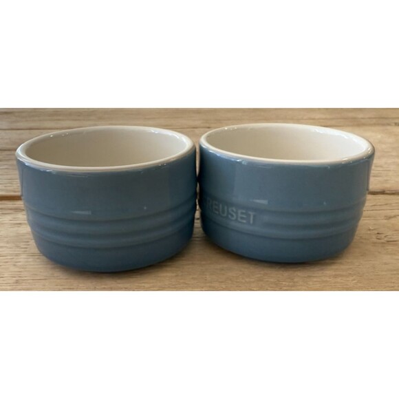 Le Creuset Stoneware Set of 2 Stackable Straight Wall 7 oz Ramekins Chambray NEW - Picture 5 of 8